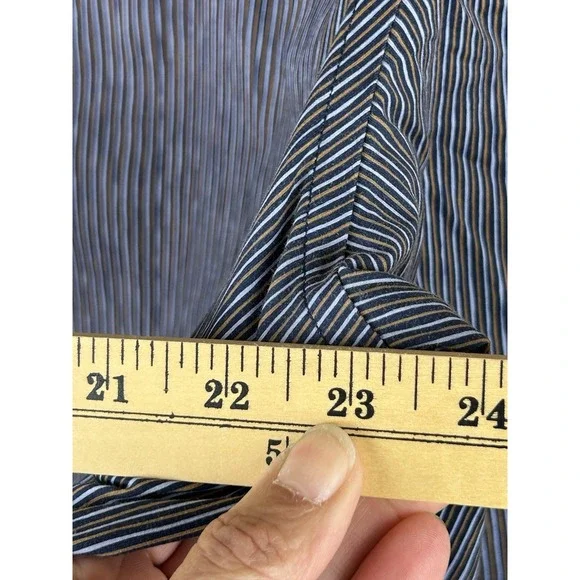 BUGATCHI Ooocotton Tech 8 Way Stretch Long Sleeve Shirt Large‎ Blue Brown Stripe - Picture 15 of 16